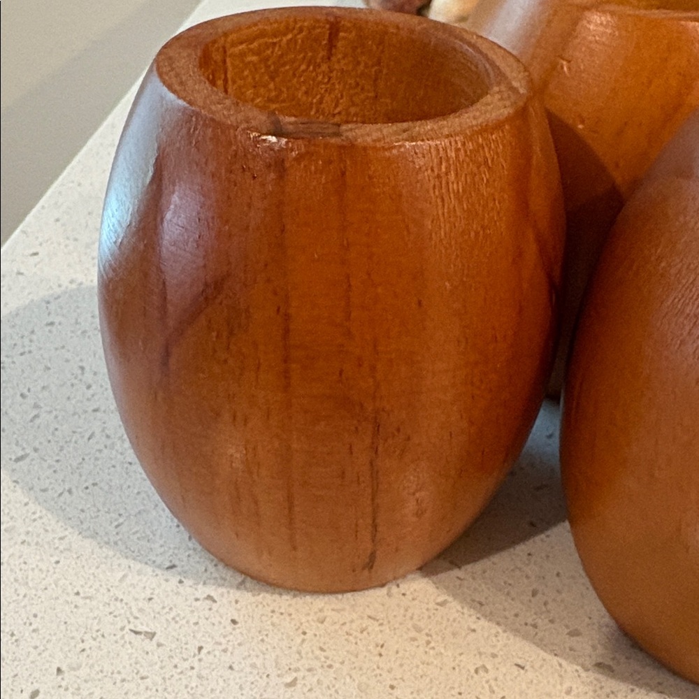 Set of Three Wooden Napkin Rings in Warm Brown - Picture 4 of 8